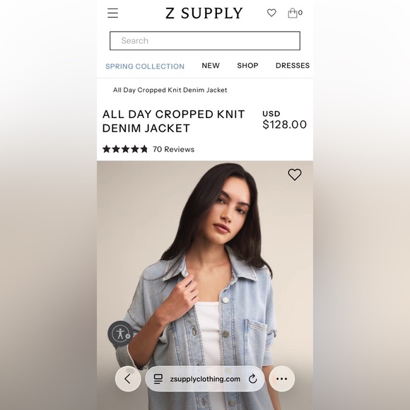 ZSUPPLY ALL DAY CROPPED WASHED INDIGO KNIT DENIM JACKET SZ.M - Picture 7 of 8